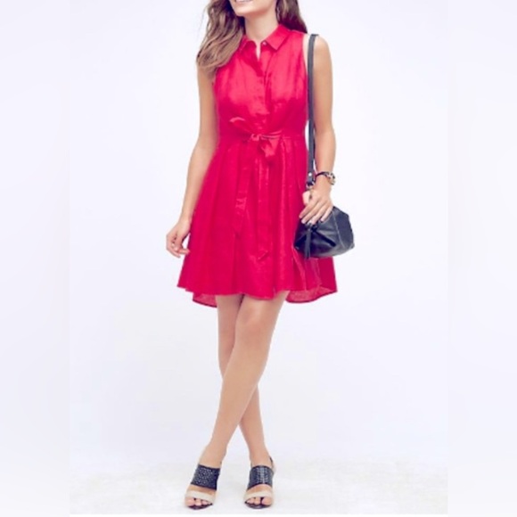 Anthropologie HD in Paris Printemps Linen Shirtdress pink sleeveless Size 6 EUC - Picture 2 of 9